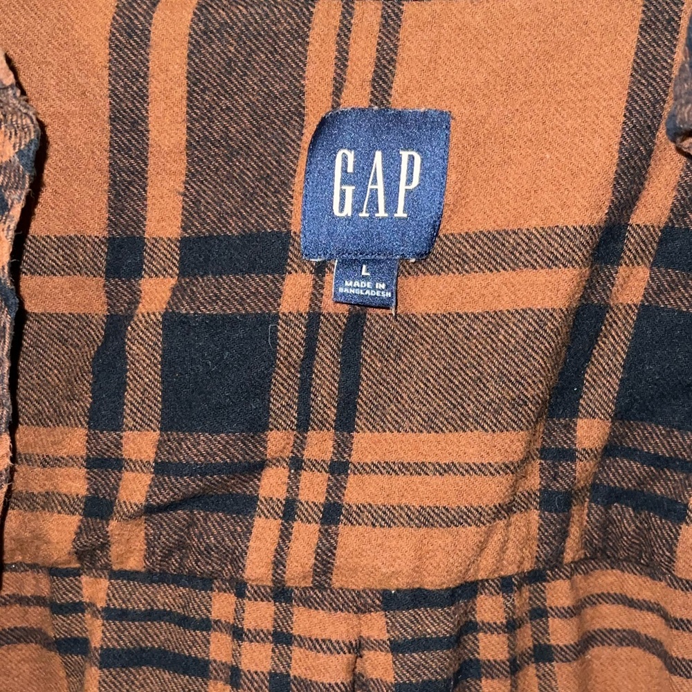 GAP Brown & Black Stripe Cream Ombre Button Up Flannel Long Sleeve Shirt Size L - Picture 9 of 13